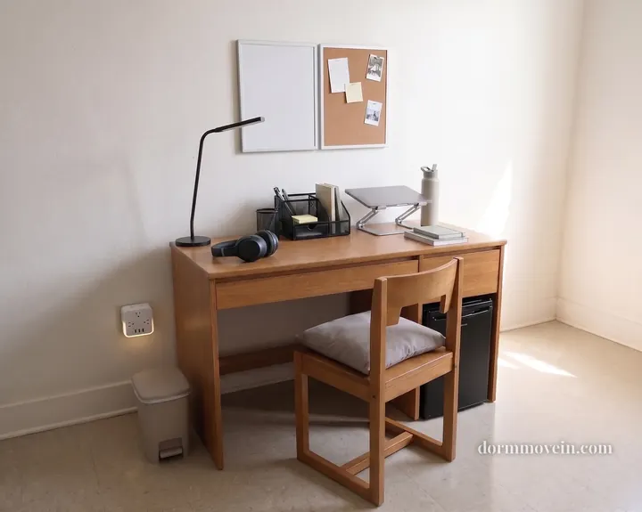 A styled dorm desk, furnished and shoppable